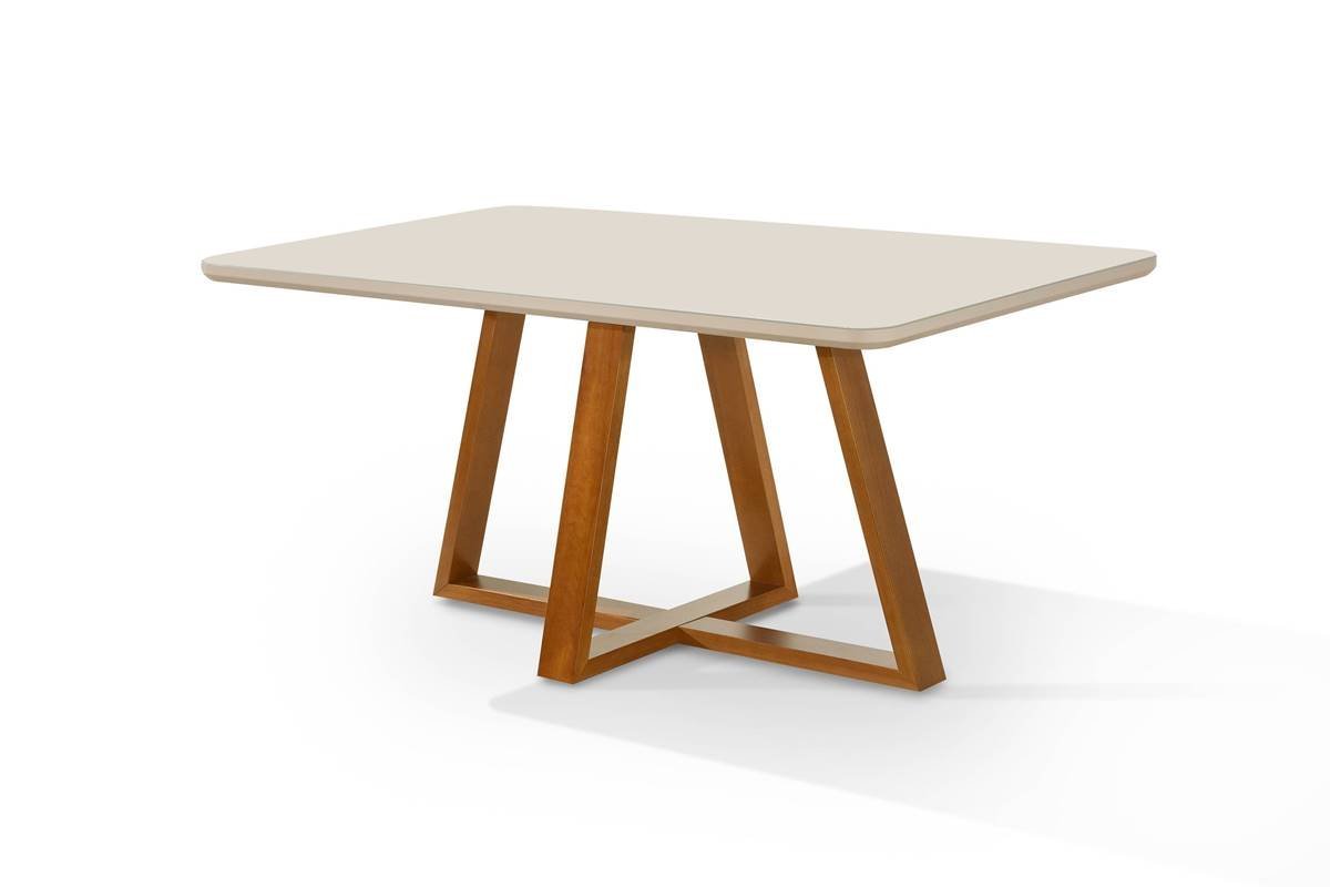 Mesa de Jantar Bela 160x90cm Tampo Vidro/MDF