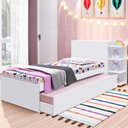 Ver imagem 2 de Bicama Solteiro com Cabeceira Baú Branca Londres Gabrielli Móveis