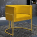Ver imagem 2 de Kit 2 Poltronas Reforçada Decorativa Sala Nayara Base Ferro Dourado Suede Amarelo