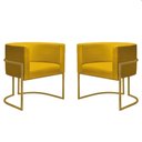 Ver imagem 1 de Kit 2 Poltronas Reforçada Decorativa Sala Nayara Base Ferro Dourado Suede Amarelo