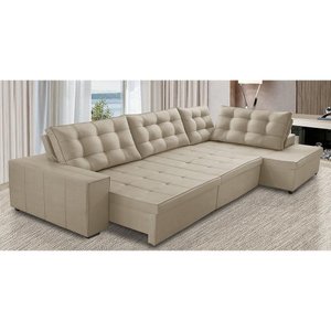 Sofá de Canto Retrátil e Reclinável com Molas 3,00x2,00 Ld Jacke Suede Bege Madelina Decor