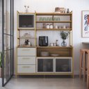 Ver imagem 1 de Cozinha Compacta com 3 Gavetas e 3 Portas de Vidro Marrom/Oak/Arena/Dourado