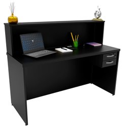 Balcão Atendimento Recepção Consultório 1400x600 com Gaveteiro Netmobil - Preto - 3
