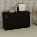 Ver imagem 1 de Armário para Escritório Baixo 120cm x 74cm com 2 Portas de Correr e Chave Corporate Preto