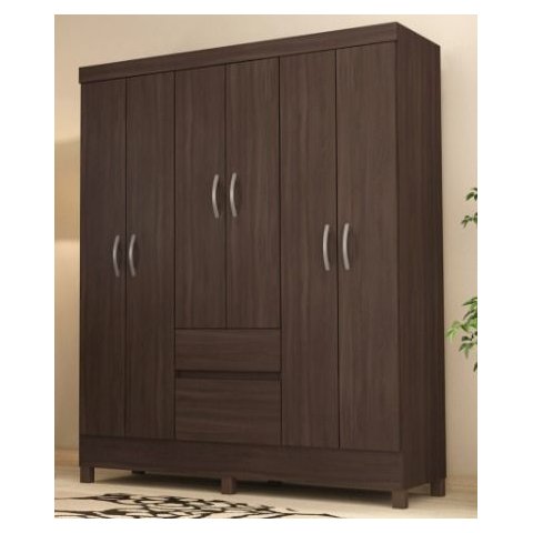 Guarda Roupa Flash 6 Portas e 02 Gavetas Marrom Escuro