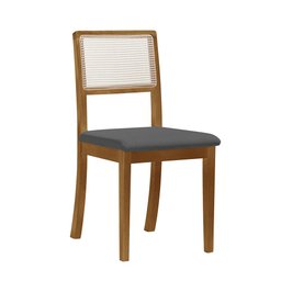 Kit 6 Cadeiras de Jantar Palha Estofadas Linho Cinza Encosto Tela Sextavada Rubi Madeira Maciça Mel - 2