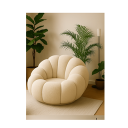 Poltrona Decorativa Concha C/almofada Boucle Bege Abobora - Montanaris Decor - 3
