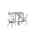 Ver imagem 2 de Mesa Industrial Base Ferro Preto em V Tampo 90x90 Branco 4 Cadeiras Eames Ferro Assento Branco