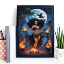 Ver imagem 1 de Quadro Decorativo Cigana Ritual da Lua 24x18cm:madeira Branca