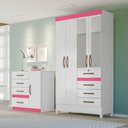 Ver imagem 5 de Guarda Roupa 4 Portas com Espelho Sobral Branco Rosa Lilás Azul Flex 870440 Moval