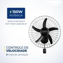 Ver imagem 3 de Ventilador de Parede Mondial Turbo Pro 5 Pás 50cm 150w Preto 220v - Nvp-pro-50