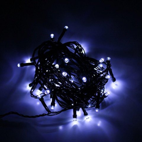 Cordão com 50 Lampadas de Led Formato Pequena Gota 5 Metros Fio Verde Escuro Branco