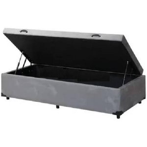 Cama Box Baú Solteirão King Blindado Sintético Cinza 203X96X44 Cm