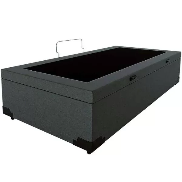 Cama Box Baú Solteirão King Blindado Sintético Cinza 203X96X44 Cm - 2