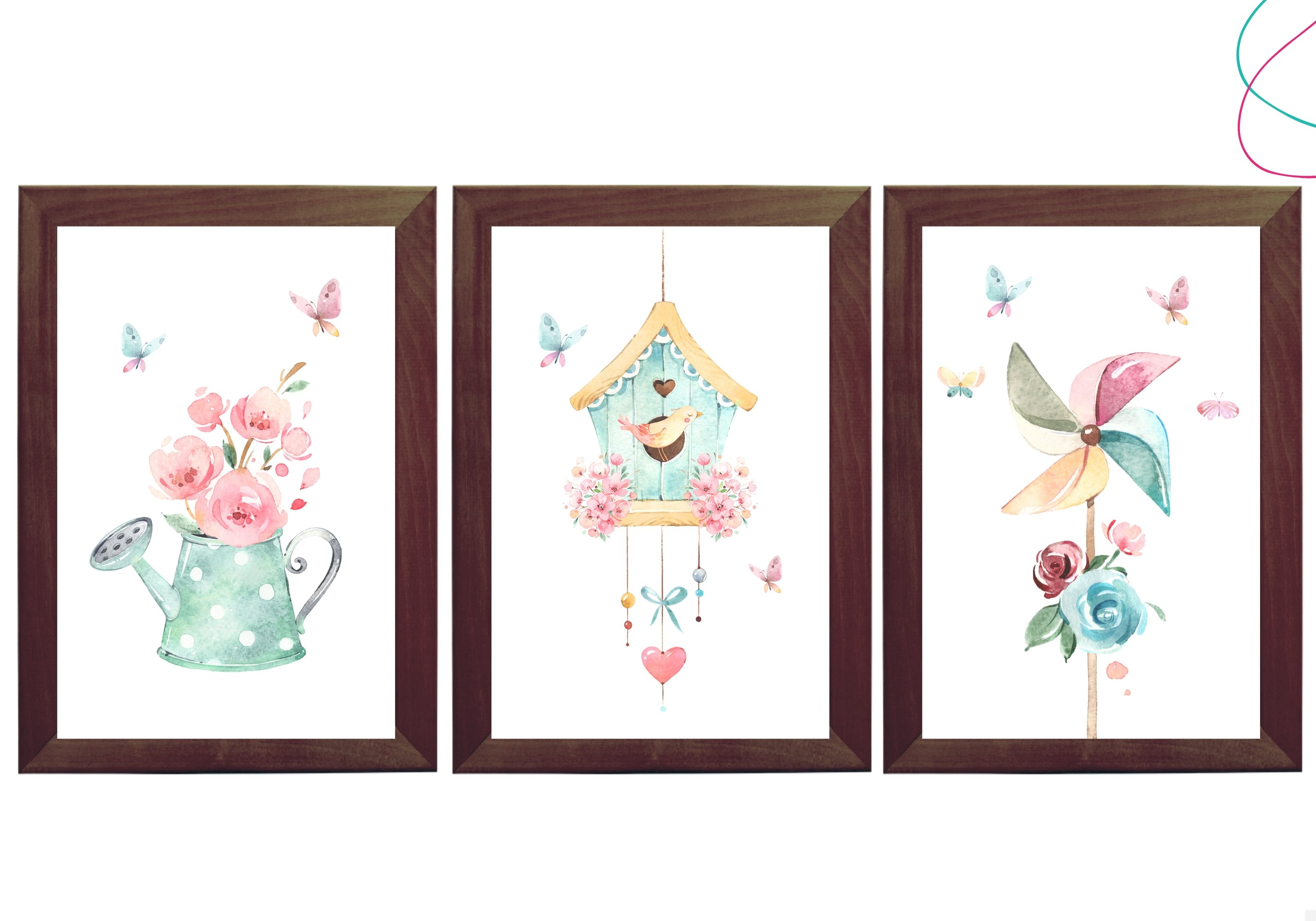 3 Quadrinhos Decorativos Infantil aquarela em cores: Pinus - 3