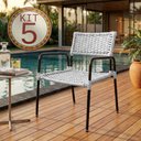 Ver imagem 3 de Kit 5 Poltronas Porã Junco Sintético Aço Preto com Braços para Externa Varanda Gourmet - Branco