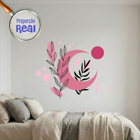 Adesivo Floral Boho Rosa Estilo Nórdico 110x94 Minimalista Mod.05