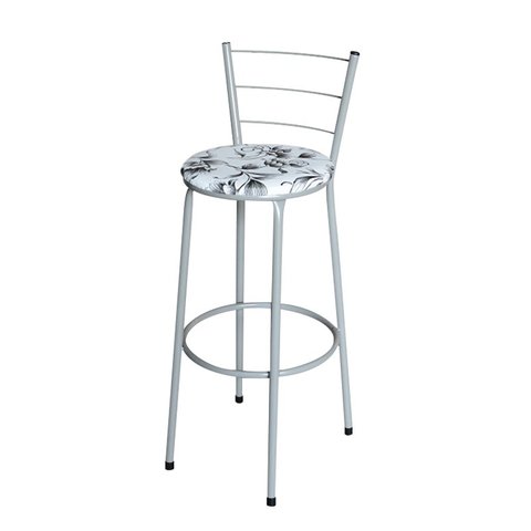 Banqueta Alta Cinza para Cozinha com Assento Estampado:floral Preto