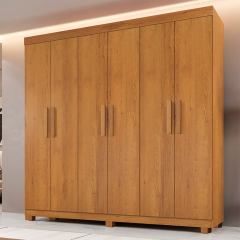 Guarda-Roupa Casal 6 Portas 3 Gavetas MDF Parma Yescasa Marrom/Cinamomo