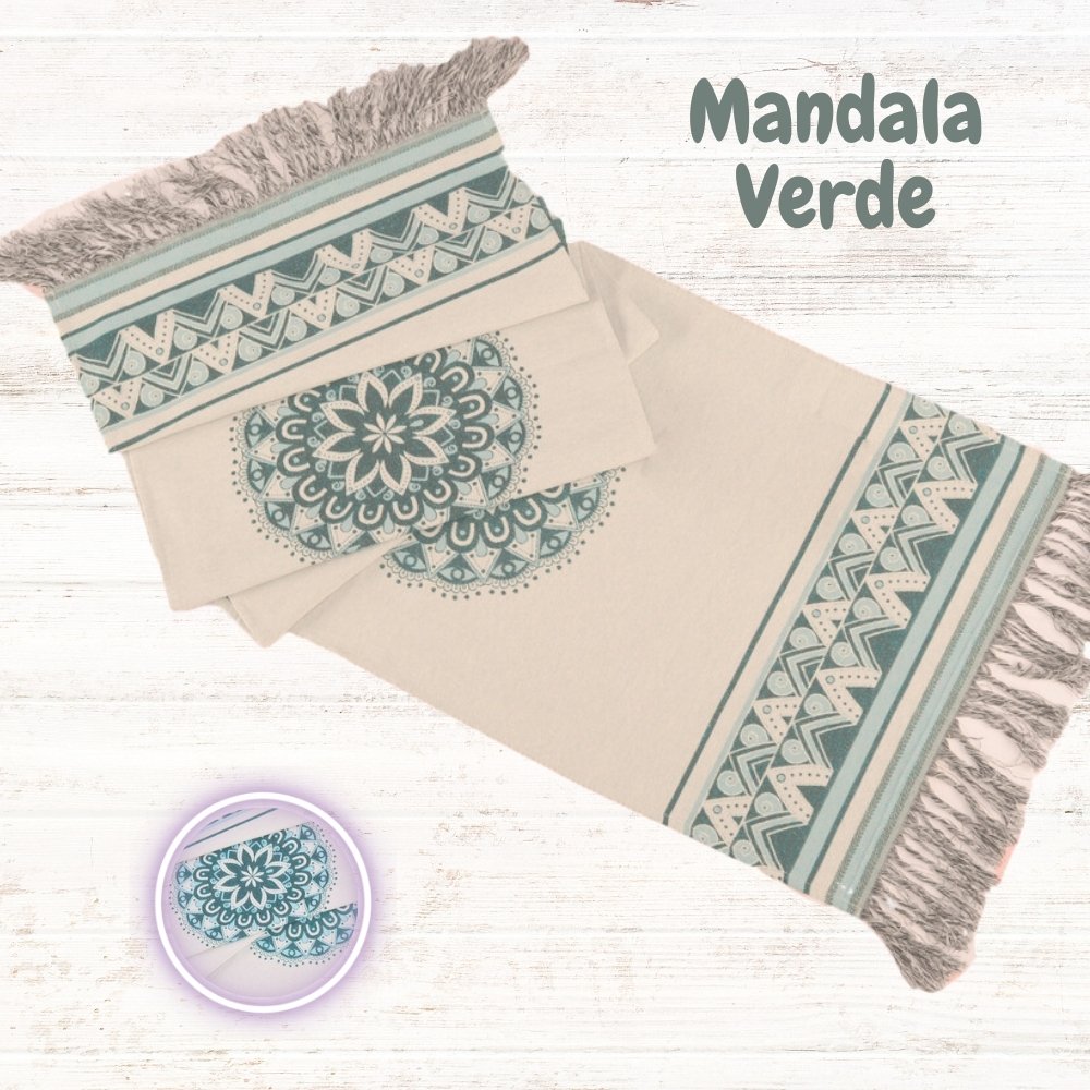 Xale Peseira Decorativo com Franja Turin Jacquard Estampado Mandala Verde Malva - 5