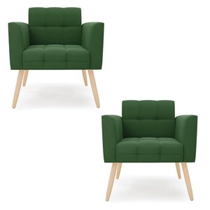 Kit 2 Poltronas Elisa Suede Verde Pés Palito Castanho - D'Rossi DRossi