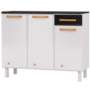 Balcão de Cozinha em Aço Diamante 3 Portas 1 Gaveta Branco/Preto 818134 - Telasul