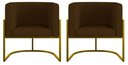 Ver imagem 1 de Kit 2 Poltronas Decorativa Luxo Base de Metal Dourada Escritório Recepção Sala Suede Marrom Eli Móve