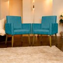 Ver imagem 7 de Kit 12 Poltronas Decorativas Mari Pé Palito Castanho - Azul-turquesa Suede