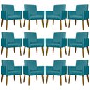 Ver imagem 1 de Kit 12 Poltronas Decorativas Mari Pé Palito Castanho - Azul-turquesa Suede
