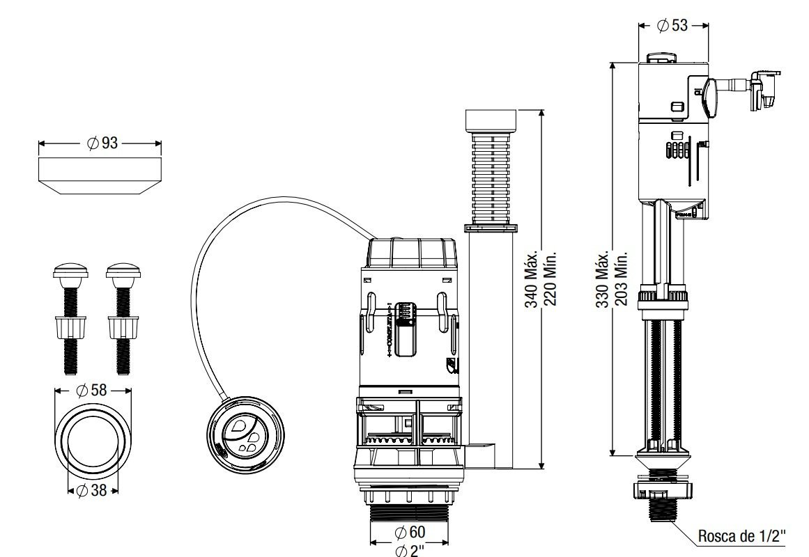 Kit Caixa Acoplada Reparo Completo Master Dual Flush Censi - 4