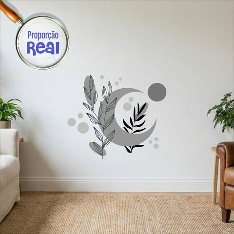Adesivo Floral Boho Cinza Estilo Nórdico 80x68 Minimalista Mod.05