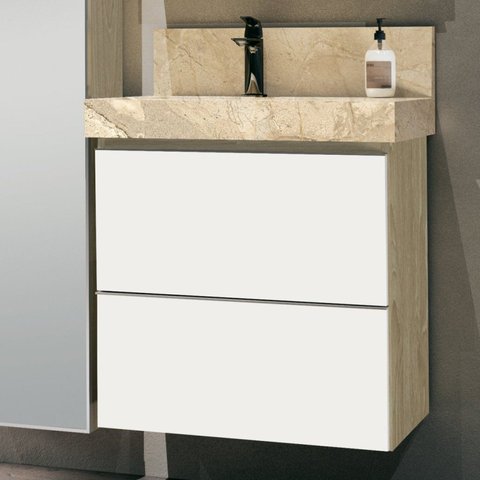 Gabinete para Banheiro Suspenso 60cm sem Lavatório Bege/Wood/Branco