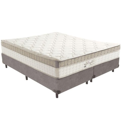 Cama Box Cinza e Colchão King Best Molas Ensacadas Queen 158x198x33 Anjos