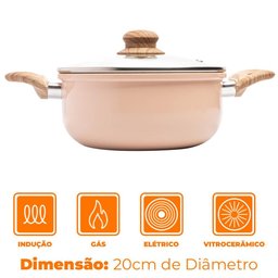 Caçarola de Indução Revestimento Antiaderente Cerâmica 20cm Bege - Lyor - 6