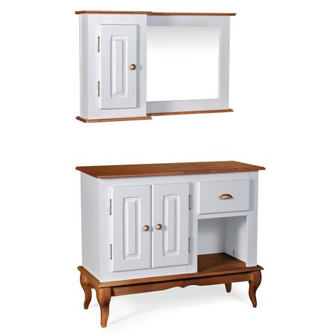 Gabinete para Banheiro 2 Portas com Espelheira Dália 3058 - Off White/imbuia Glazer