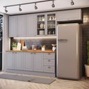 Ver imagem 1 de Cozinha Compacta 280cm Americana com Vidro 5 Peças 10 Portas 3 Gavetas Henn - Cinza