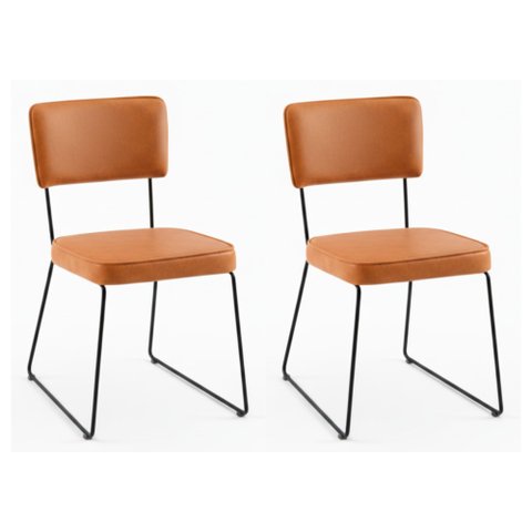 Conjunto Duas Cadeira de Jantar Minimalista Roma Couríssimo Caramelo Base Aço Preto - Ooca Móveis