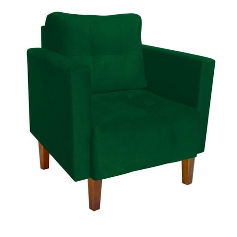 Poltrona Livia Decorativa Suede com Fibra Siliconada Verde Pé Madeira Castanho D'Rossi