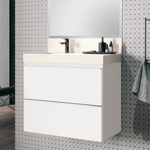 Lavatório em Porcelanato para Banheiro 80cm com Cuba Esculpida Branco/Bianco