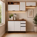 Ver imagem 1 de Cozinha Modulada Ravena 3 Peças com Balcão 120cm Flex Armário Aéreo 120cm e Aéreo Geladeira Poliman