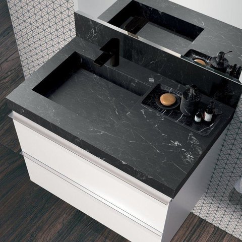 Lavatório em Porcelanato para Banheiro 80cm com Cuba Esculpida Yescasa Preto/Black