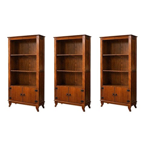 Kit 3 Organizador Multiuso Madeira Maciça Livreiro 2 Portas Escritório Rubi Imperial Castanho
