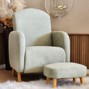 Poltrona Amamentação Organica - Organite com Puff Fixa Boucle Verde Sálvia - Harmonica Moveis