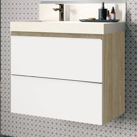 Gabinete para Banheiro Suspenso 80cm sem Lavatório Bege/Wood/Branco