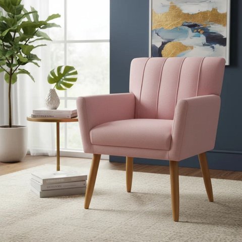 Poltrona Decorativa Elegante Cecília Recepção Escritório Sala de Estar Suede Rosa