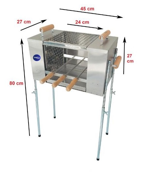 Churrasqueira Ecológica Apartamento Média sem Fumaça 2 Grelhas + 3 Espetos a Bafo Pés Grandes - 5