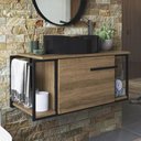 Ver imagem 1 de Gabinete Banheiro Suspenso 80cm Cuba Oval Ripy Mel/preto Z54 - Mpozenato