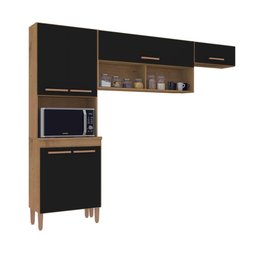Cozinha Compacta Modena Armário Paneleiro Nicho Microondas 6 Portas Marrom e Preto - 4 Cozinha Compacta Modena Armário Paneleiro Nicho Microondas 6 Portas Marrom e Preto - 4