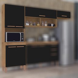 Cozinha Compacta Modena Armário Paneleiro Nicho Microondas 6 Portas Marrom e Preto - 1 Cozinha Compacta Modena Armário Paneleiro Nicho Microondas 6 Portas Marrom e Preto - 1