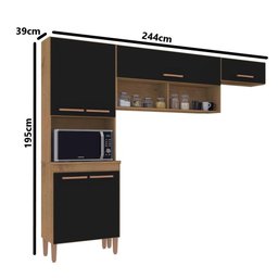 Cozinha Compacta Modena Armário Paneleiro Nicho Microondas 6 Portas Marrom e Preto - 2 Cozinha Compacta Modena Armário Paneleiro Nicho Microondas 6 Portas Marrom e Preto - 2